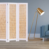 HomeRoots White And Natural Three Panel Room Divider Screen 342754-HOMEROOTS 342754