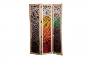 HomeRoots 61 X 1.5 X 72 Multicolor Fabric And Wood Crisscross  Screen 342767-HOMEROOTS 342767