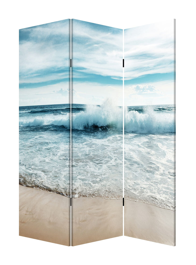 HomeRoots 48 X 1 X 72 Multicolor Canvas Surf's Up - 3 Panel Screen 342776-HOMEROOTS 342776
