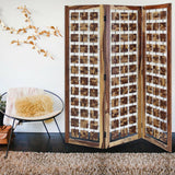 HomeRoots Mod Floating Wood Squares Three Panel Room Divider Screen 342781-HOMEROOTS 342781