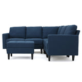 Zahra Deep Blue Fabric Sectional Couch with Ottoman