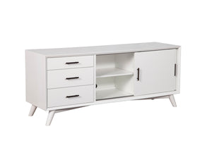 Alpine Furniture Flynn Large TV Console, White 966-W-10 White Mahogany Solids & Okoume Veneer 64 x 19 x 27