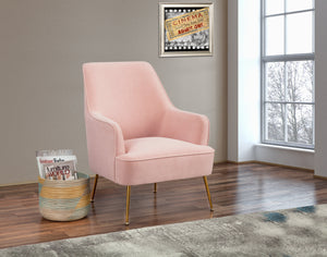 Alpine Furniture Rebecca Leisure Chair, Pink 9010-1-PNK Pink with Gold Legs Velour Fabric with Rubberwood Solid Frame 28 x 28 x 35