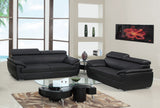 69" X 38" X 32to 39" Modern Black Leather Sofa And Loveseat