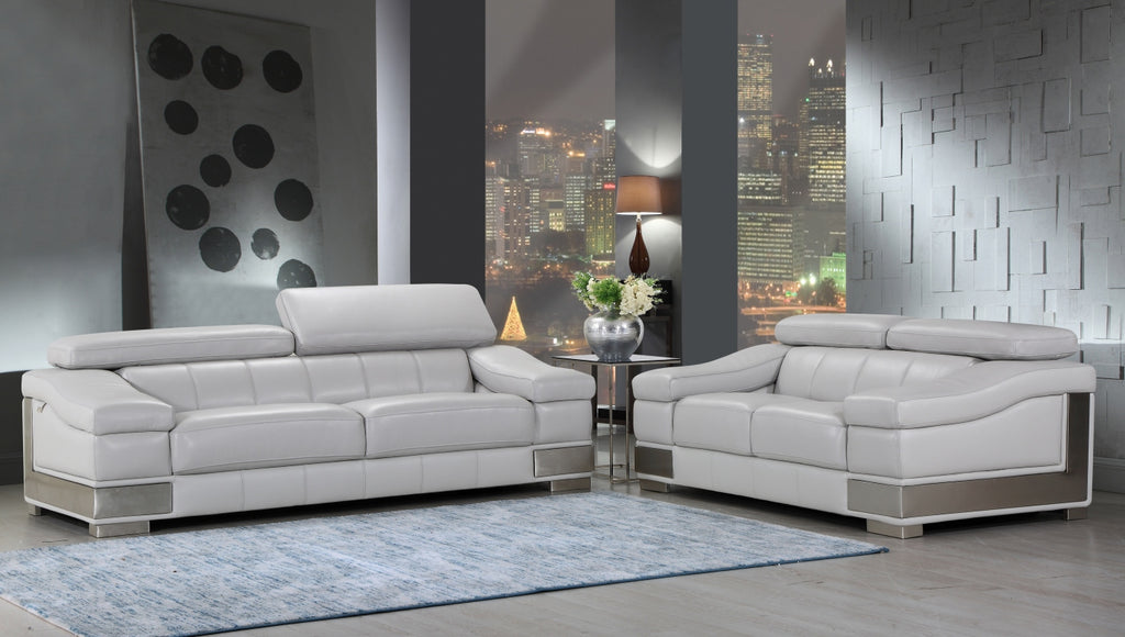 73'' X 43'' X 31'' Modern Light Gray Leather Sofa And Loveseat
