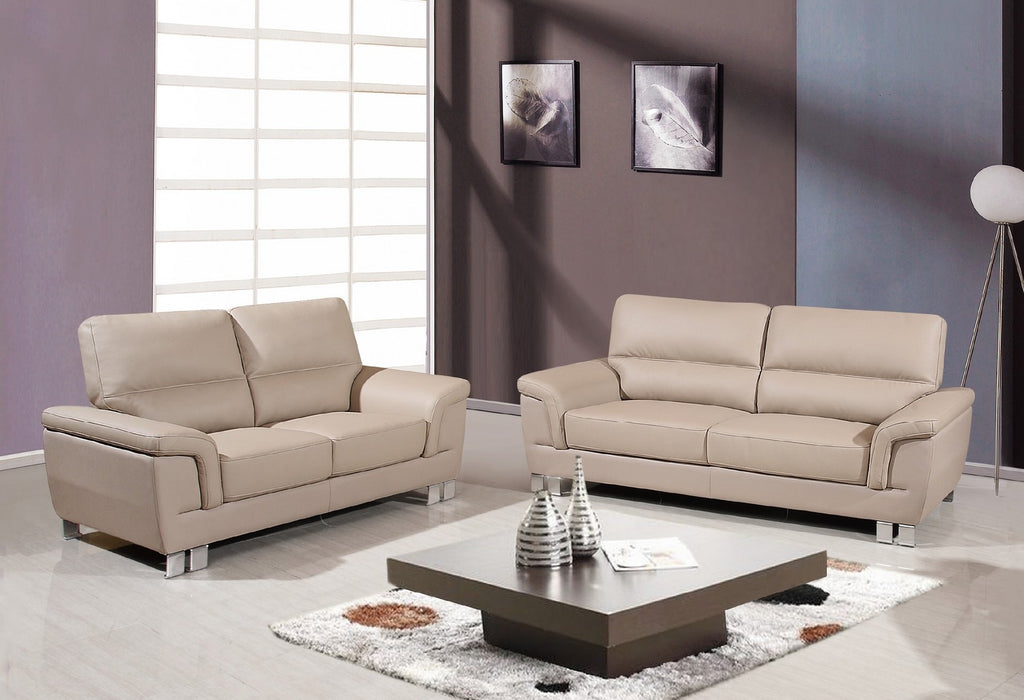 64'' X 36'' X 37'' Modern Beige Leather Sofa And Loveseat