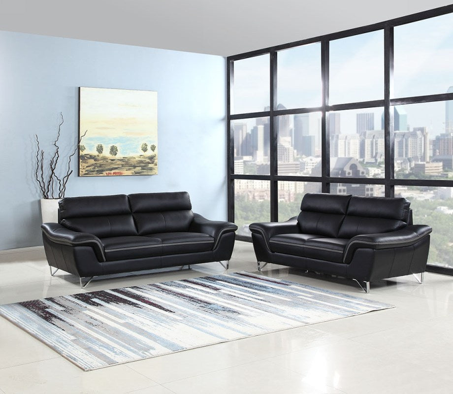 Set of Modern Black Leather Sofa And Loveseat