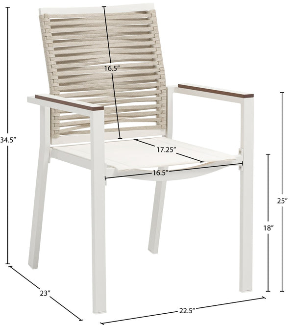 Maldives Rope Fabric / Aluminum Contemporary Beige Rope Fabric Outdoor Patio Dining Arm Chair - 22.5" W x 23" D x 34.5" H
