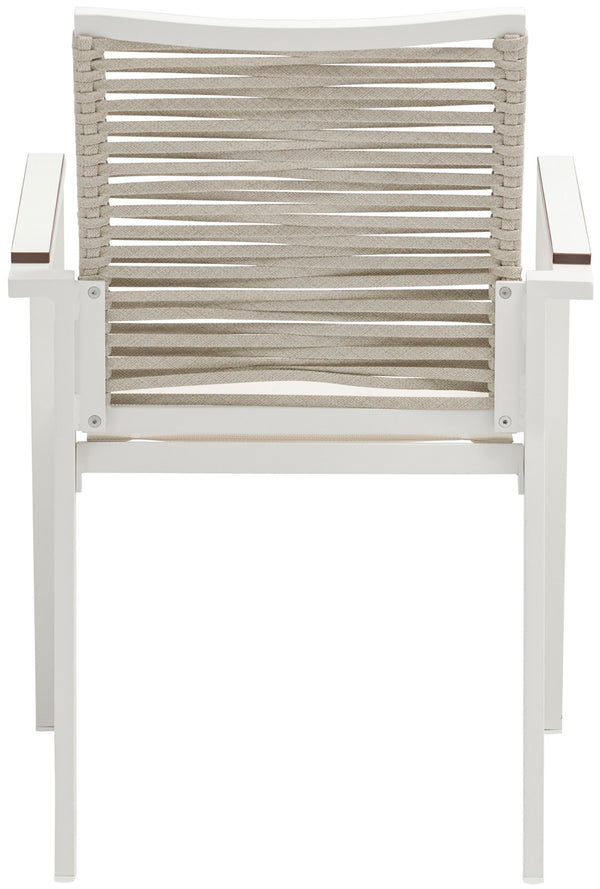 Maldives Rope Fabric / Aluminum Contemporary Beige Rope Fabric Outdoor Patio Dining Arm Chair - 22.5" W x 23" D x 34.5" H