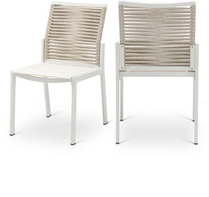 Maldives Rope Fabric / Aluminum Contemporary Beige Rope Fabric Outdoor Patio Dining Side Chair - 19" W x 24" D x 34.5" H