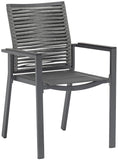 Maldives Rope Fabric / Aluminum Contemporary Grey Rope Fabric Outdoor Patio Dining Arm Chair - 22.5" W x 23" D x 34.5" H