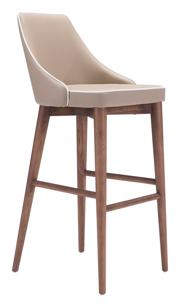 Zuo Modern Moor 100% Polyurethane, Plywood, Birch Wood Mid Century Commercial Grade Barstool Beige, Brown 100% Polyurethane, Plywood, Birch Wood