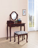 Traditional 2-piece Vanity Set with Upholstered Stool Brown Red
