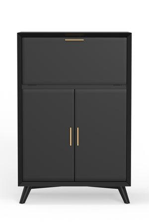 Alpine Furniture Flynn Large Bar Cabinet w/Drop Down Tray, Black 966BLK-16 Black Mahogany Solids & Veneer 32 x 19 x 51