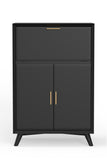 Flynn Large Bar Cabinet w/Drop Down Tray, Black