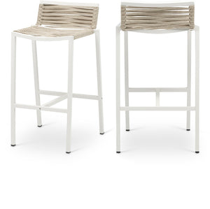 Maldives Rope Fabric / Aluminum Contemporary Cream Rope Fabric Outdoor Patio Barstool - 18" W x 18.5" D x 33.5" H