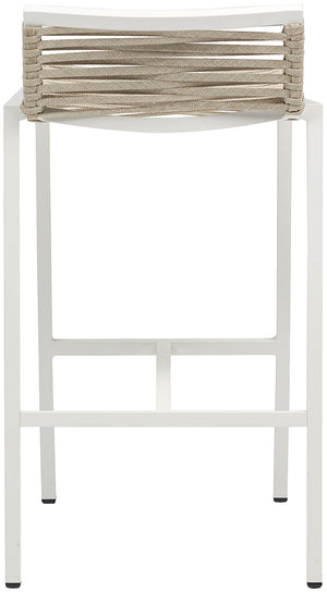 Maldives Rope Fabric / Aluminum Contemporary Cream Rope Fabric Outdoor Patio Barstool - 18" W x 18.5" D x 33.5" H