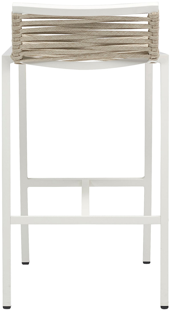 Maldives Rope Fabric / Aluminum Contemporary Cream Rope Fabric Outdoor Patio Barstool - 18" W x 18.5" D x 33.5" H