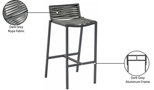 Maldives Rope Fabric / Aluminum Contemporary Grey Rope Fabric Outdoor Patio Barstool - 18" W x 18.5" D x 33.5" H