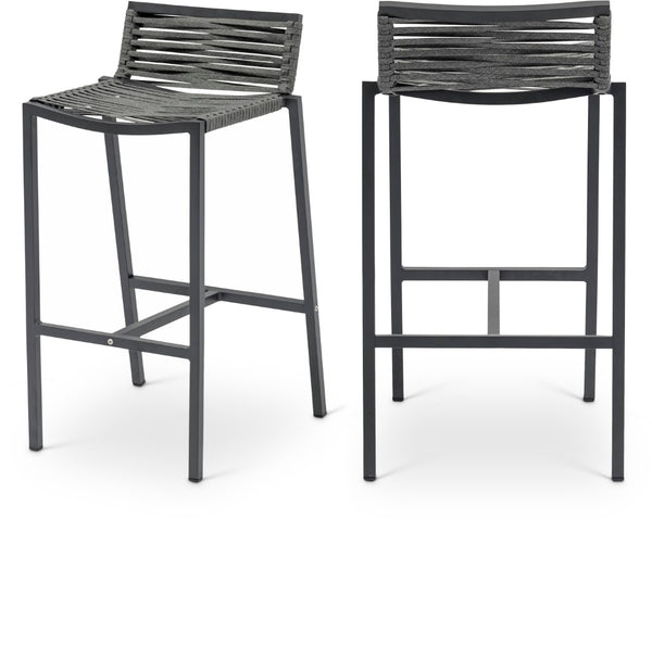 Maldives Rope Fabric / Aluminum Contemporary Grey Rope Fabric Outdoor Patio Barstool - 18" W x 18.5" D x 33.5" H