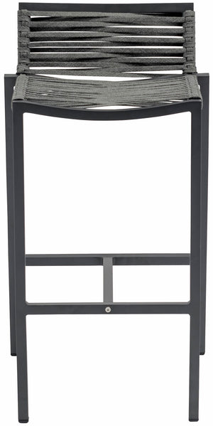 Maldives Rope Fabric / Aluminum Contemporary Grey Rope Fabric Outdoor Patio Barstool - 18" W x 18.5" D x 33.5" H