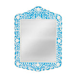 Vivienne Blue Bone Inlay Wall Mirror - Artisan Crafted with Unique Botanic Patterns & Timeless Elegance