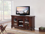 20' X 65' X 34' Brown Cherry Wood Glass TV Stand