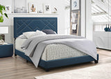 80' X 86' X 50' Dark Teal Fabric Upholstered Bed Wood Leg Eastern King Bed