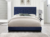 80' X 86' X 50' Dark Blue Velvet Upholstered Bed Wood Leg Eastern King Bed