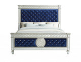 68' X 90' X 72' Blue Velvet Wood Mirror Upholstered (HBFB) Queen Bed