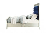 68' X 90' X 72' Blue Velvet Wood Mirror Upholstered (HBFB) Queen Bed