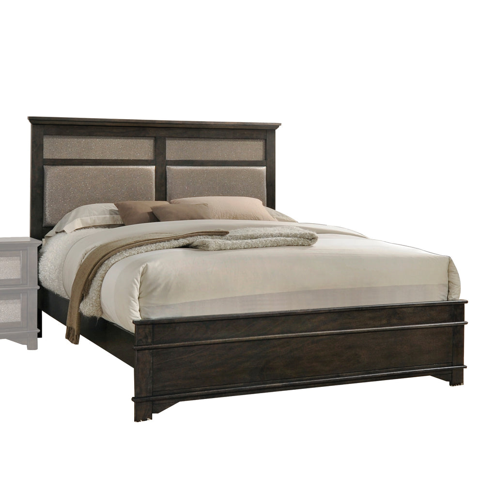 65' X 85' X 52' Copper PU Dark Walnut Wood Upholstery Queen Bed