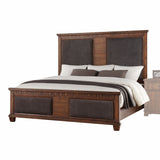 Brown Fabric Cherry Oak Wood Upholstered HBFB Eastern King Bed