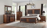 82' X 89' X 68' Brown Fabric Cherry Oak Wood Upholstered HBFB Eastern King Bed