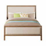 Beige Linen Reclaimed Oak Wood Upholstery Bed