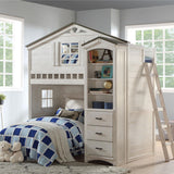 HomeRoots 43" X 80" X 88" Weathered White Washed Gray Wood Loft Bed (Twin Size) 347188-HOMEROOTS 347188