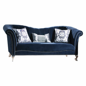 37' X 89' X 39' Blue Velvet Upholstery Acrylic Leg Sofa w3 Pillows