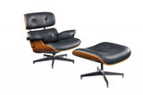 Black Bonded Leather Walnut Wood Upholstered (Seat) Aluminum Base Chair Ottoman