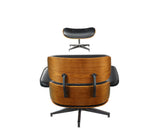 34' X 34' X 33' Black Bonded Leather Walnut Wood Upholstered (Seat) Aluminum Base Chair Ottoman