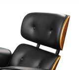 34' X 34' X 33' Black Bonded Leather Walnut Wood Upholstered (Seat) Aluminum Base Chair Ottoman