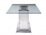 39' X 79' X 30' Stainless Steel Clear Glass Mirror Dining Table wDouble Pedestal