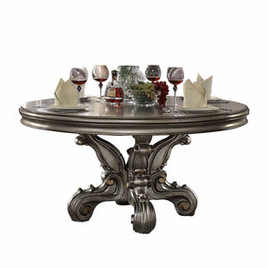 60' X 60' X 30' Antique Platinum Wood Poly Resin Dining Table (Round Pedestal)