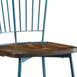 21' X 19' X 32' Brown Oak Wood and Teal Metal Side Chair Set of 2