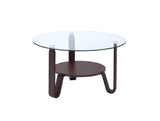 31' X 31' X 18' Dark Walnut Clear Glass Wood Coffee Table