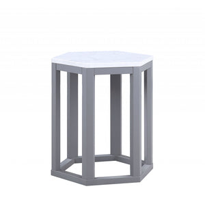 Set Of Two Gray Hexagonal Marble Top End Tables