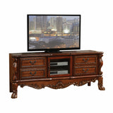 19' X 79' X 31' Cherry Oak Wood Poly Resin Glass TV Console