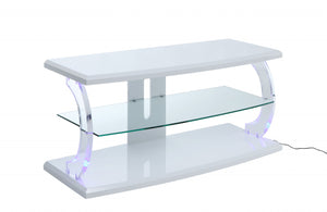 18' X 48' X 22' White Clear Glass Wood Glass Veneer (Melamine) TV Stand (LED)