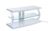 White Clear Glass Wood Glass Veneer (Melamine) TV Stand (LED)