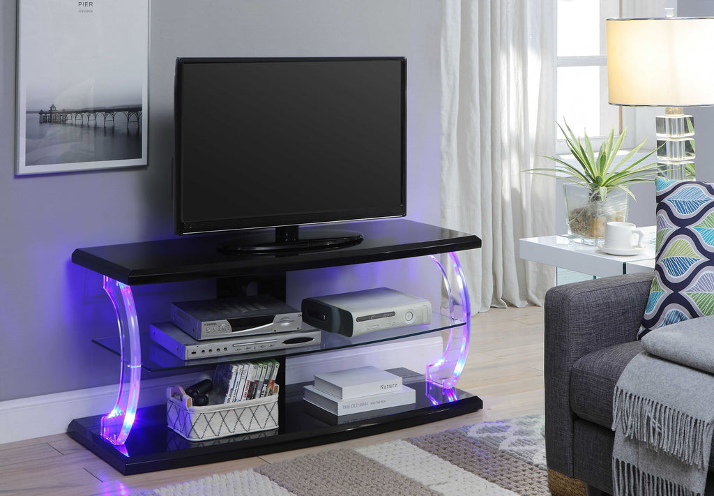 18' X 48' X 22' Black Clear Glass Wood Glass Veneer (Melamine) TV Stand (LED)