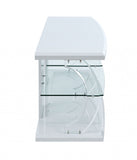 18' X 60' X 22' White Clear Glass Wood Veneer (Melamine) TV Stand (LED)